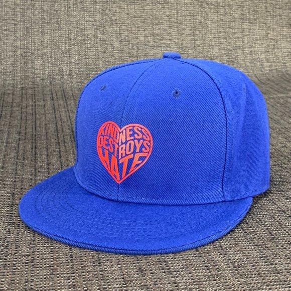 Kindness Destroys Hate Snapback Hat - cap blue positive message pride flat bill - Picture 1 of 6